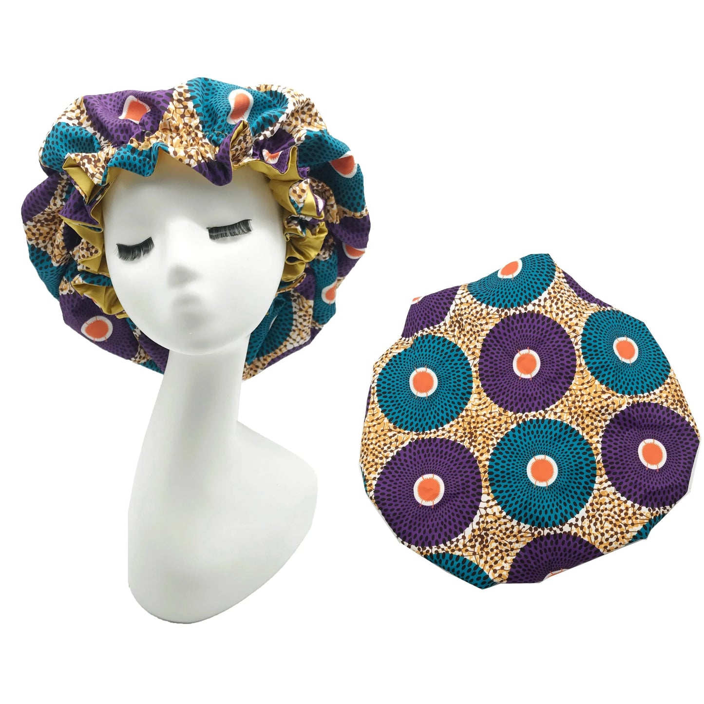 Best Selling Multiple color Handmade Products Custom Silk African Ankara Print Sleep Hair Bonnet with Logo for Wholesale