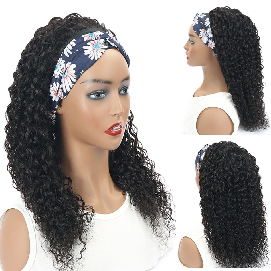 Best selling new product human hair curly headband wig 150% density ladies loose deep hairband wig headgear
