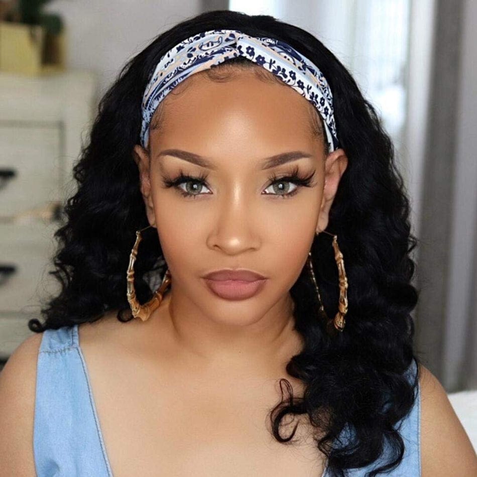 Best selling new product human hair curly headband wig 150% density ladies loose deep hairband wig headgear