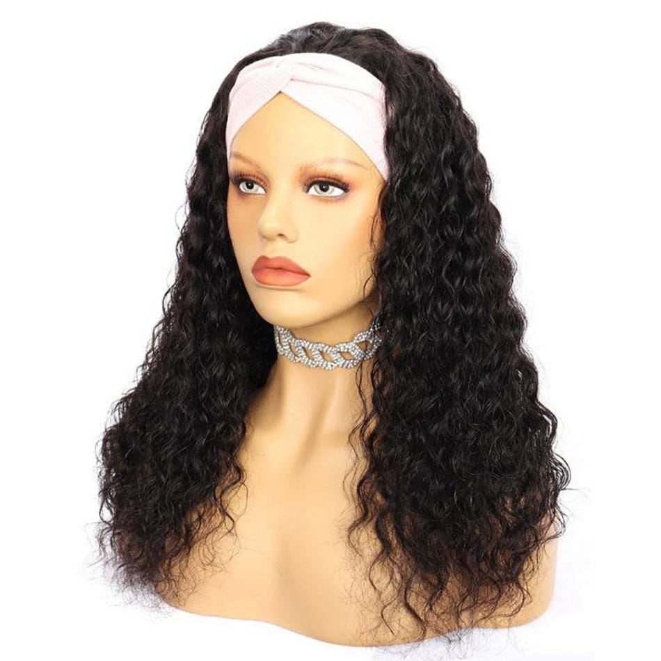 Best selling new product human hair curly headband wig 150% density ladies loose deep hairband wig headgear