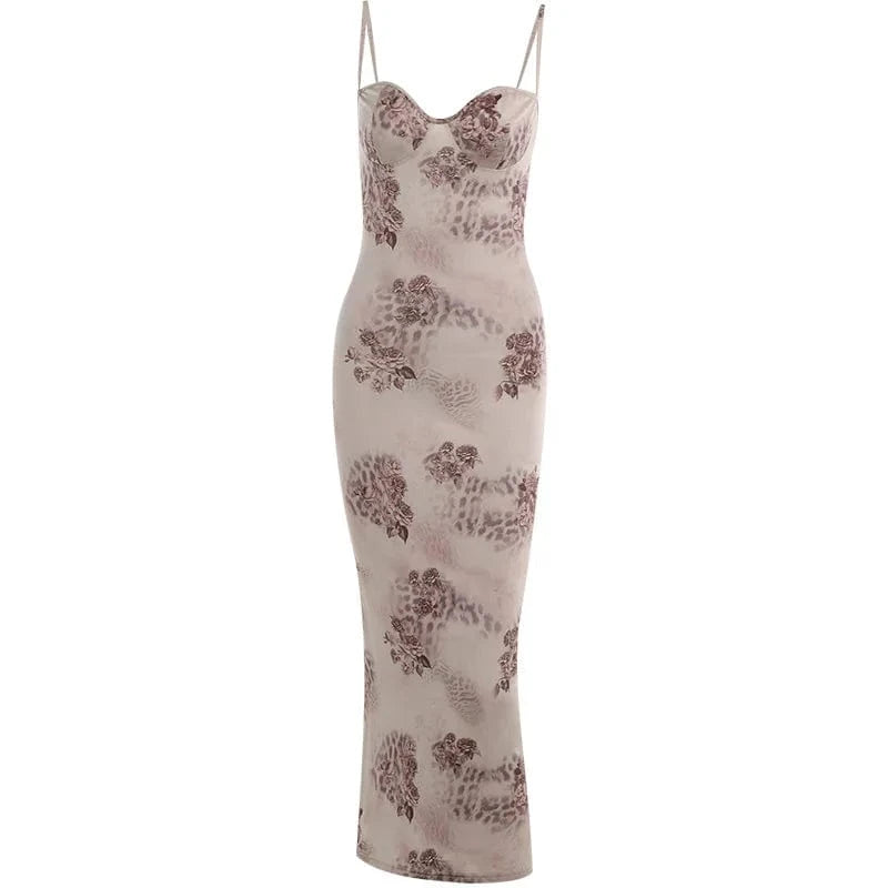 Best Selling New Summer Sling Dress Sexy Printed Long Dress Temperament Slim Waist Dress
