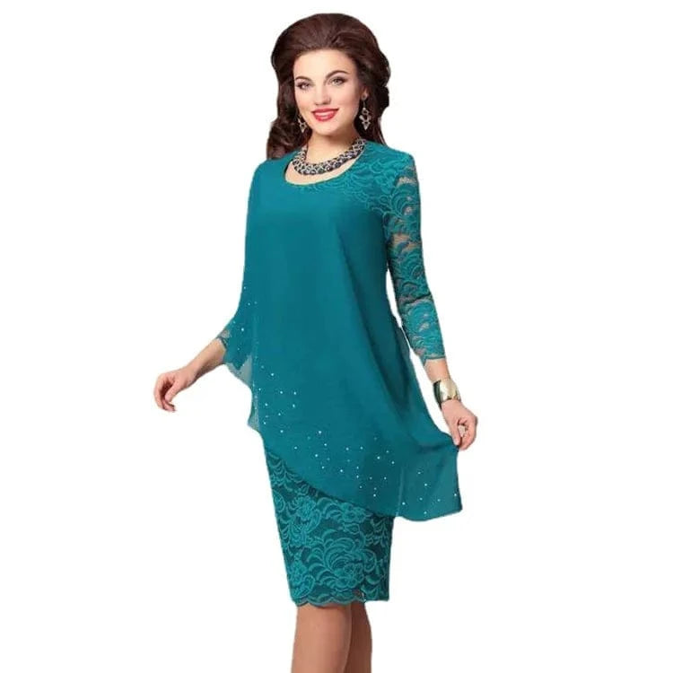 Best Selling Summer Oversized Solid Lace Stitching Elegant Three Quarter Sleeve Slim Dress