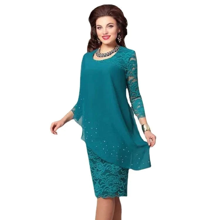 Best Selling Summer Oversized Solid Lace Stitching Elegant Three Quarter Sleeve Slim Dress