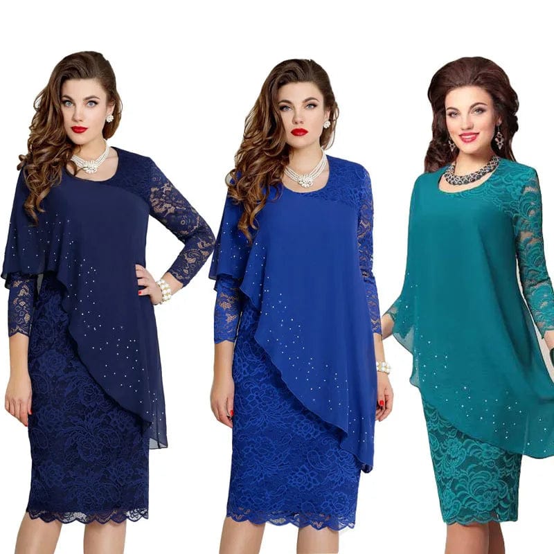 Best Selling Summer Oversized Solid Lace Stitching Elegant Three Quarter Sleeve Slim Dress