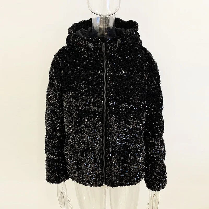 Bettergirl 2023 Winter New Star Fashion BLING BLING Velvet Sequin White Down Jacket