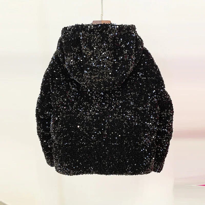 Bettergirl 2023 Winter New Star Fashion BLING BLING Velvet Sequin White Down Jacket