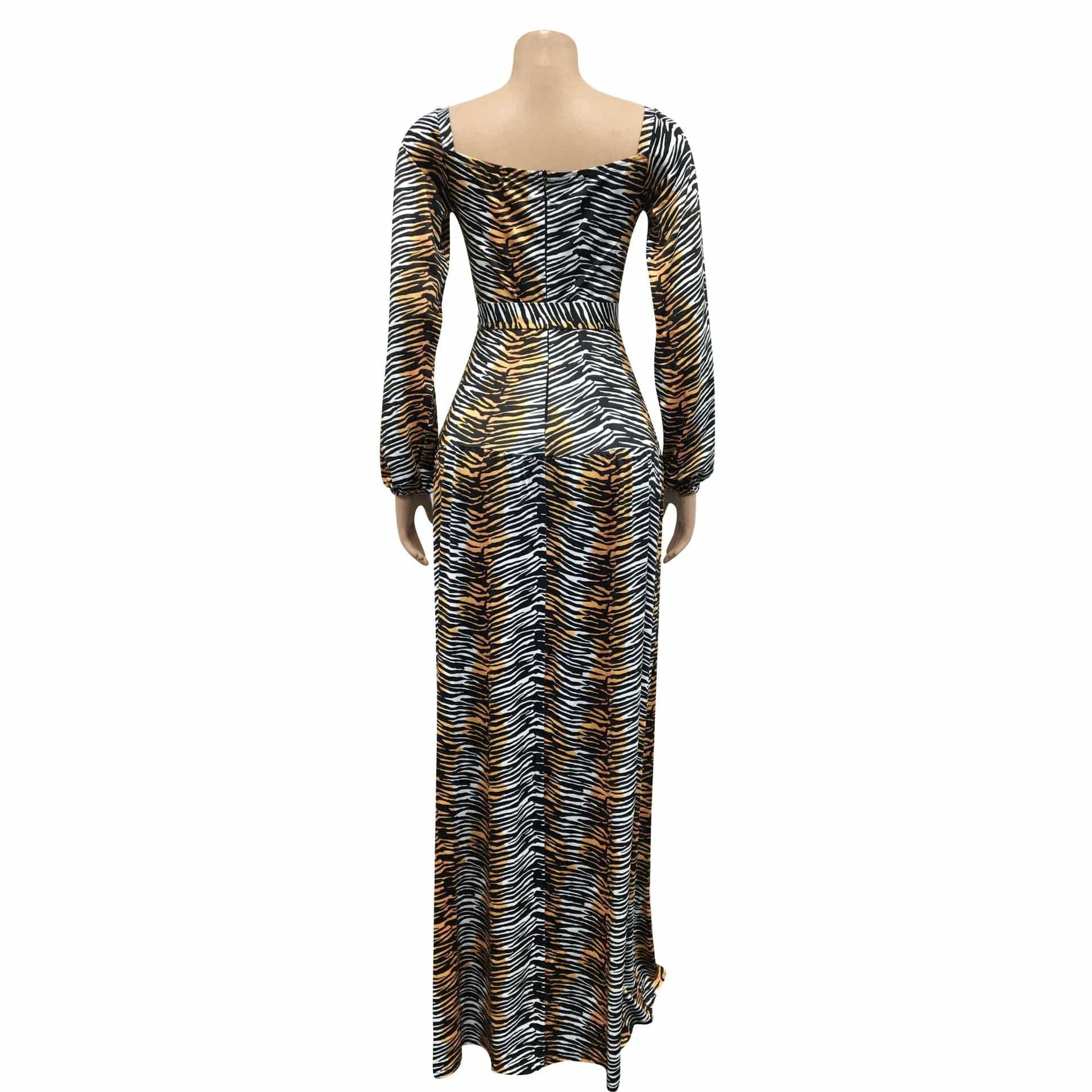 BH676 women tiger leopard  print long slit dresses