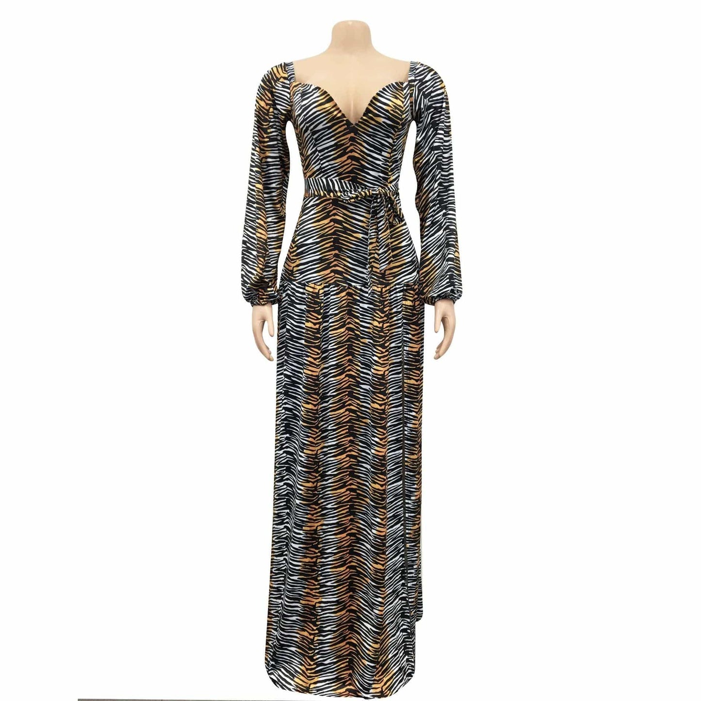 BH676 women tiger leopard  print long slit dresses