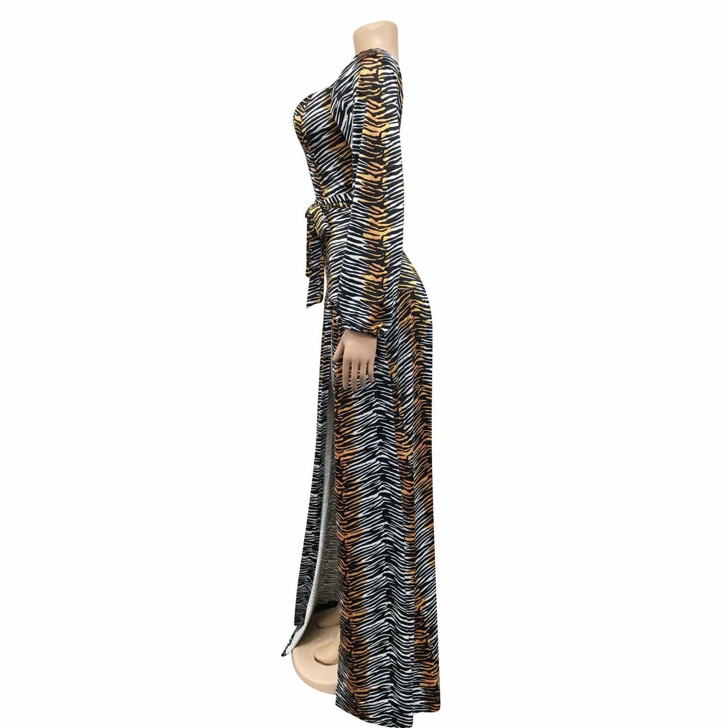 BH676 women tiger leopard  print long slit dresses