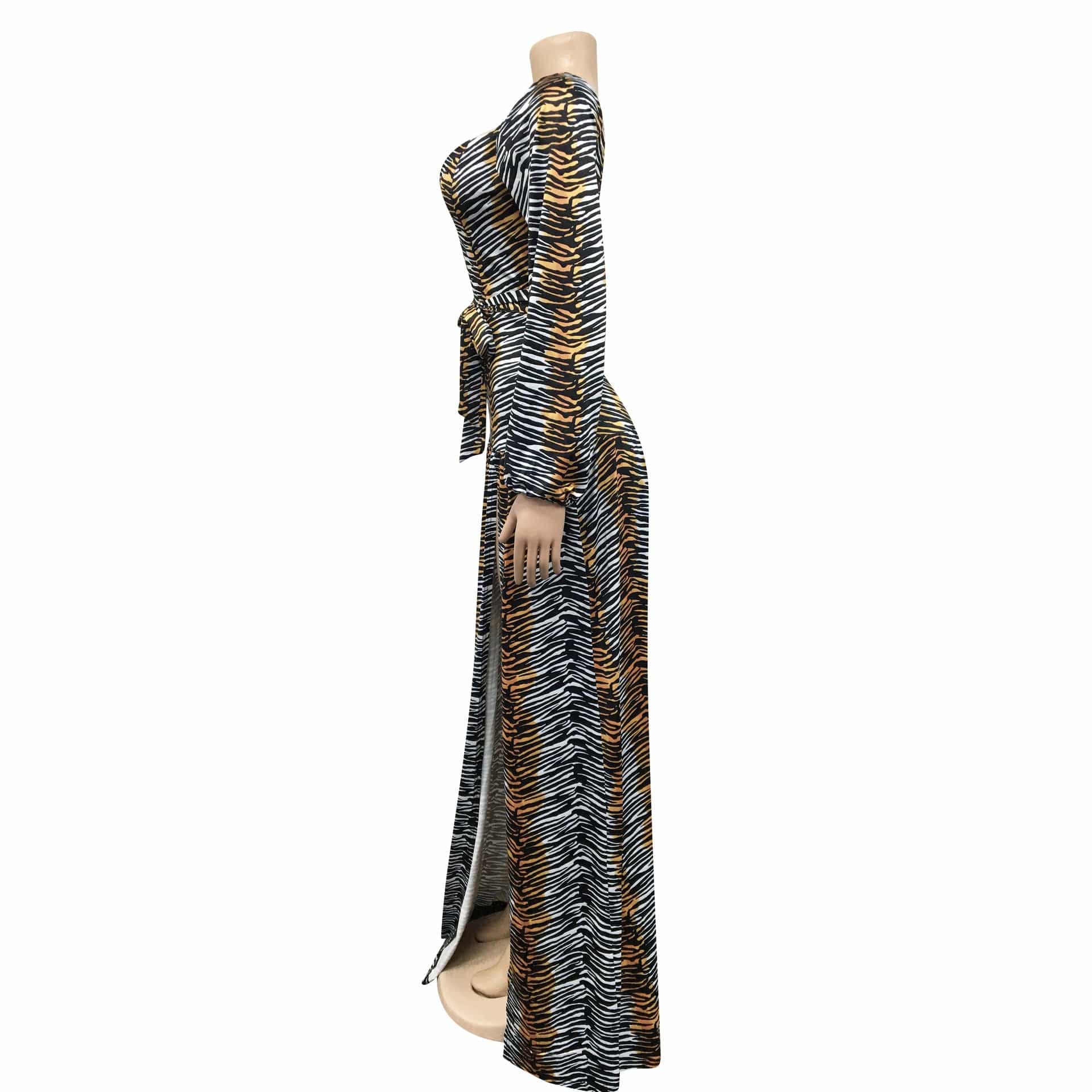 BH676 women tiger leopard  print long slit dresses