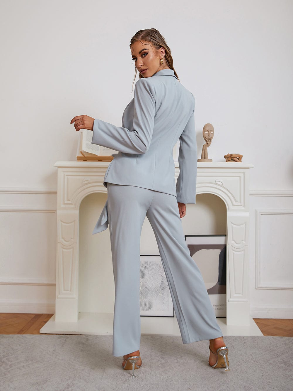 BH7438 Amazon New European And American Suit Two-Piece Long Sleeve V-Neck Coat & Slim Pants Sexy Fashion Set