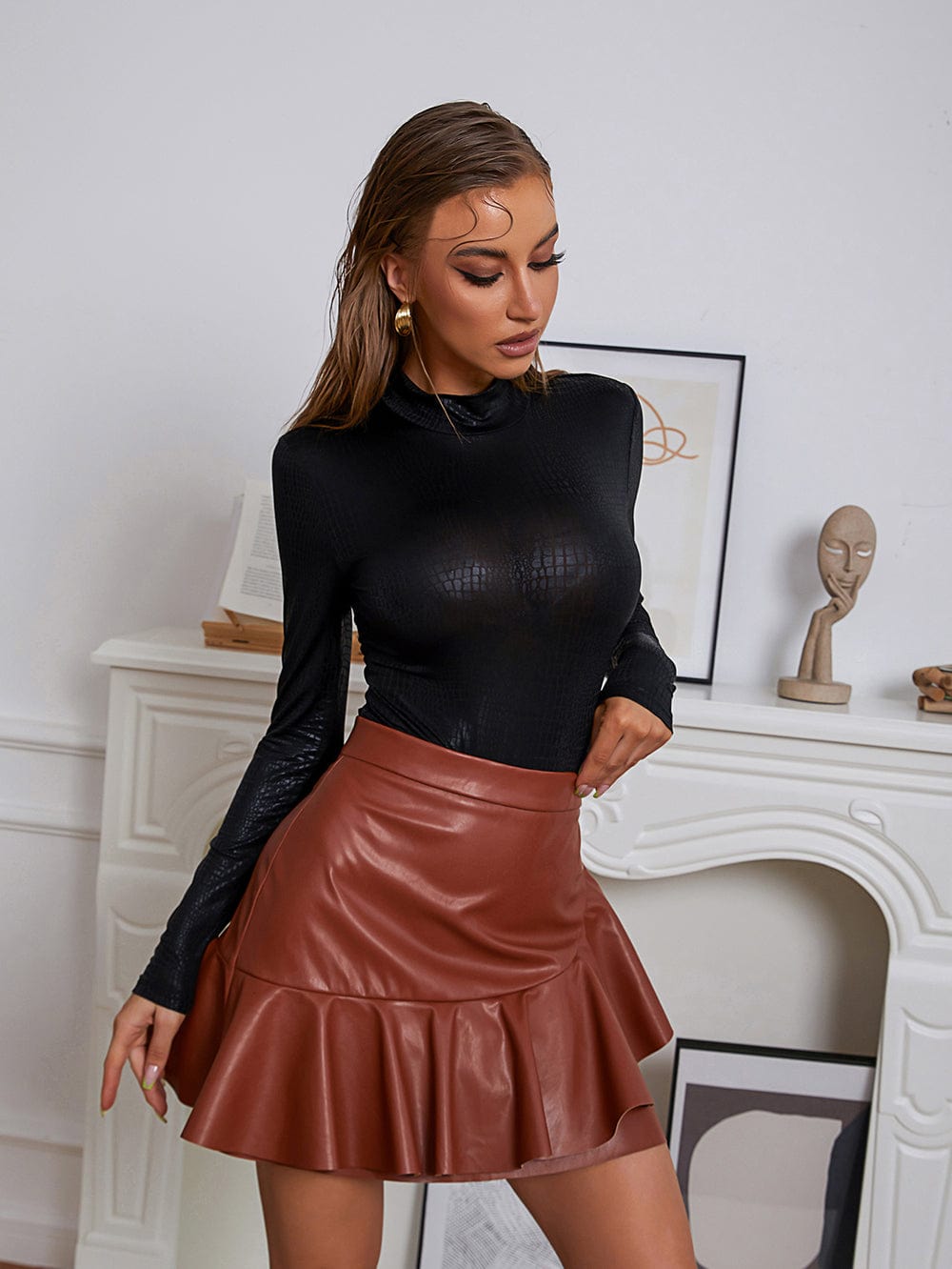 BH7497 European And American Style New Women'S Long Sleeve Bottomed Jumpsuit Fashion Round Neck Solid Color Slim Fit Jumpsuit