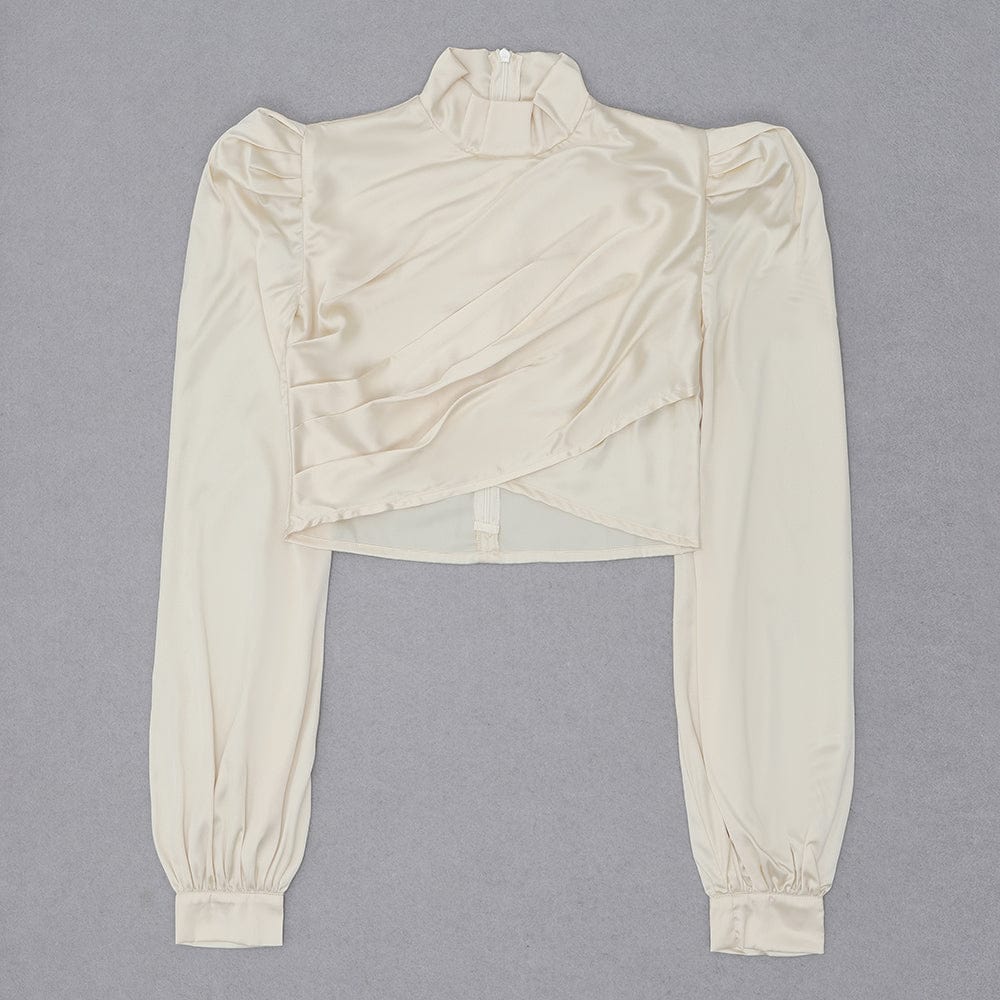 BH7535 European And American New Women'S Temperament Long Sleeve Satin Top Fashion Round Neck Crop Top 2022