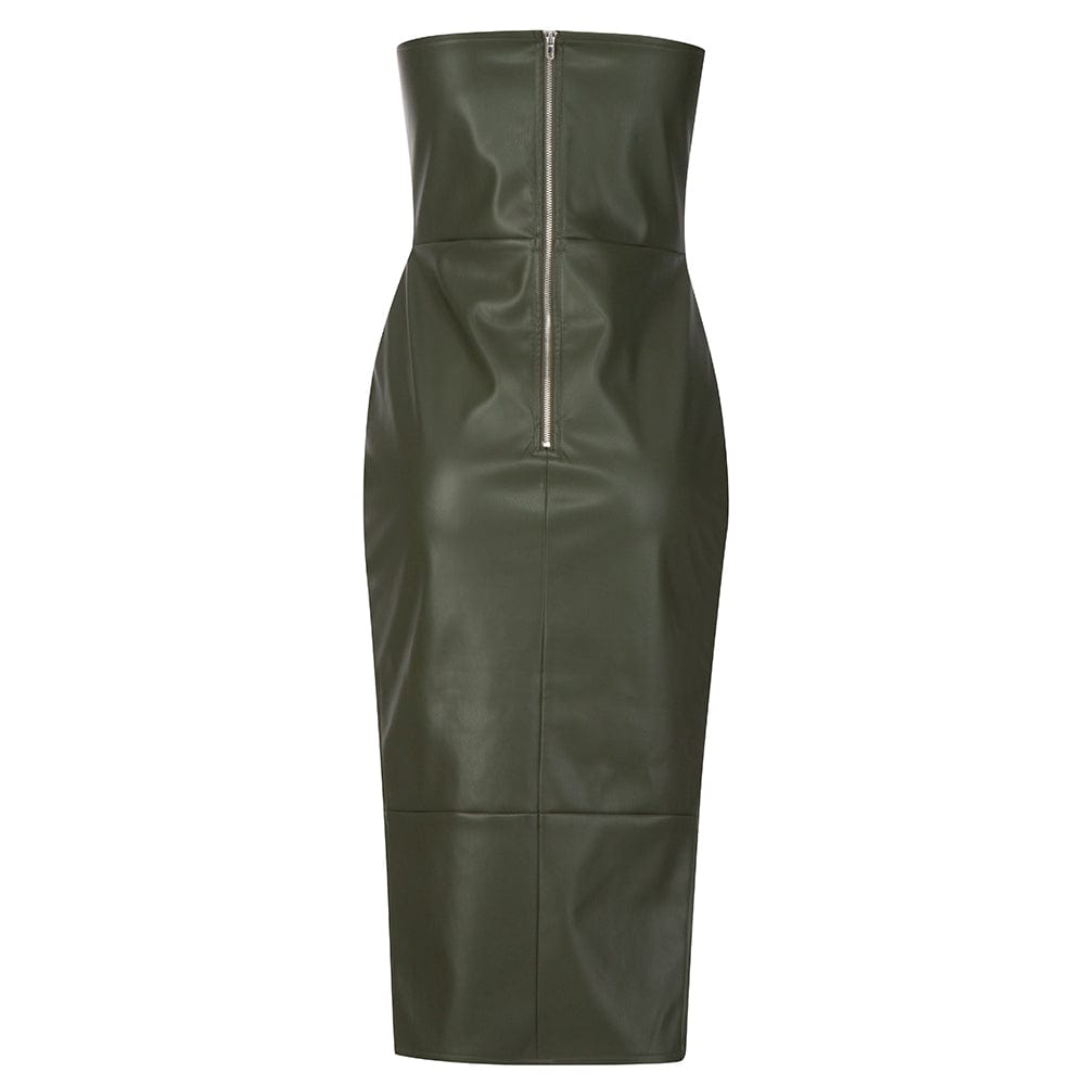 BH7567 Strapless Tube Dress Side Slit Temperament Solid Color Pu Leather Sexy Club Dresses