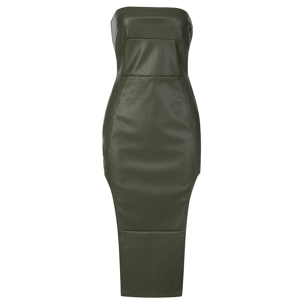 BH7567 Strapless Tube Dress Side Slit Temperament Solid Color Pu Leather Sexy Club Dresses