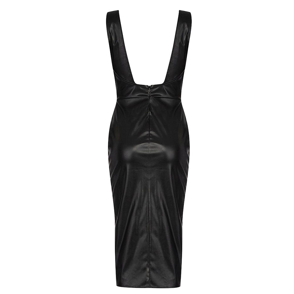 BH7596 Pu Leather Halter Front Criss-Cross Sexy Club Hollowed Out Night Club Dresses Sexy Women