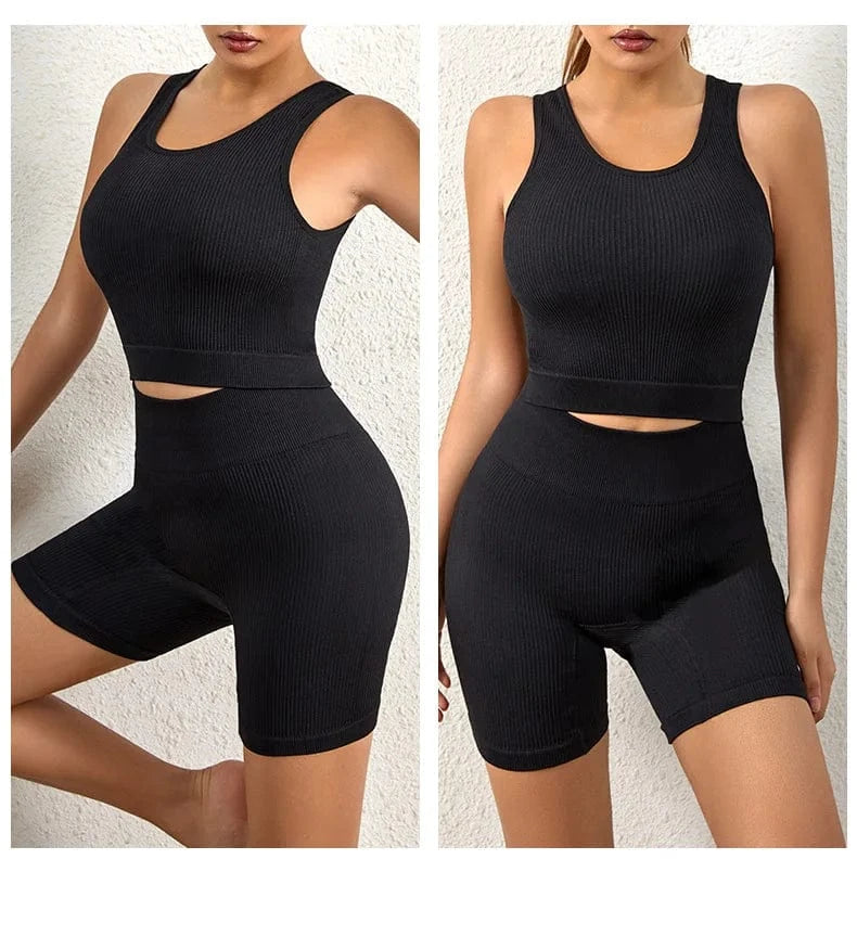 Big chest Sport bra without steel ring shockproof ribbon fabric fitness running yoga vest with shorts two pieces set