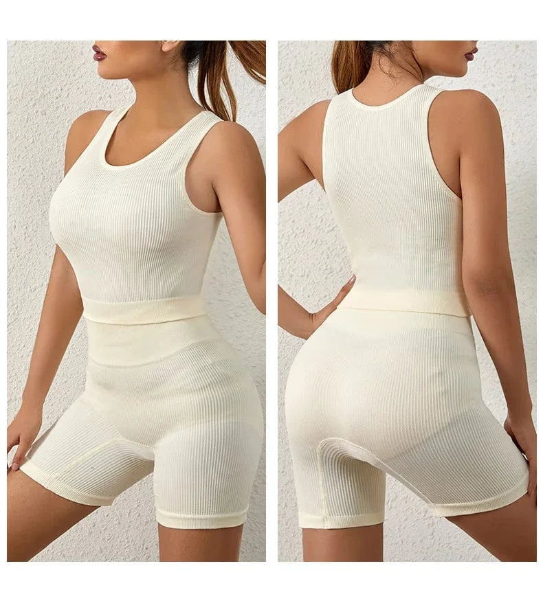 Big chest Sport bra without steel ring shockproof ribbon fabric fitness running yoga vest with shorts two pieces set