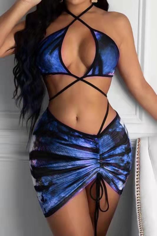 bikini swimsuit ladies Custom Tag 2023 Factory Direct Sale Sexy Women Bandage 3 Piece Tie Dye Bikini