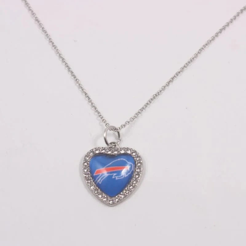 bills New Arrival 32 designs rhinestone heart American football pendant charms accessories stainless steel necklace heart necklace