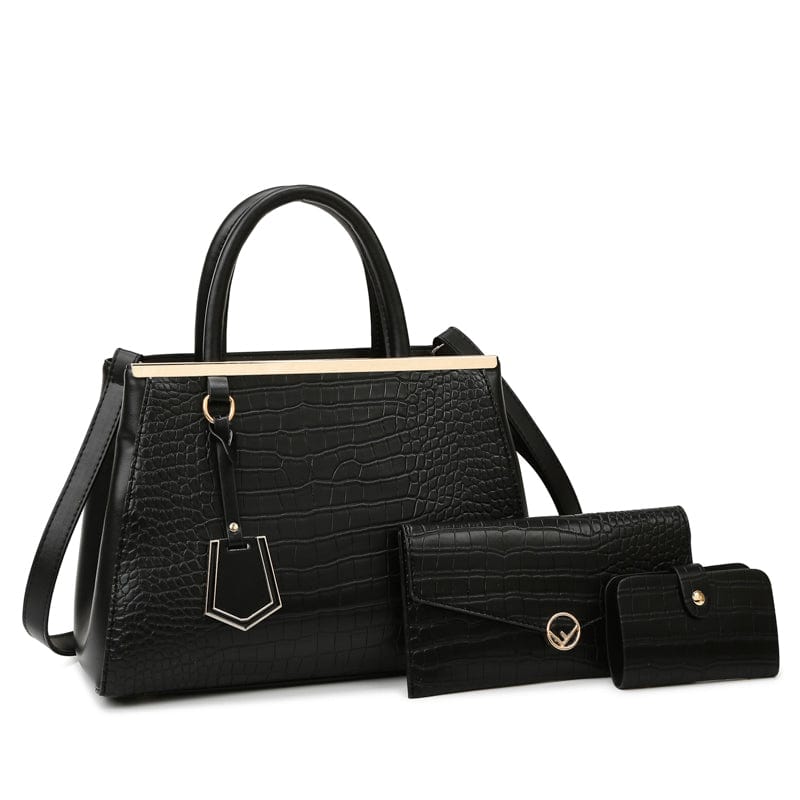 black 2022 New Crocodile Pattern Purse Set for Women Luxury Vegan Leather Handbag Sets 3 Pieces Lady Hand Bags