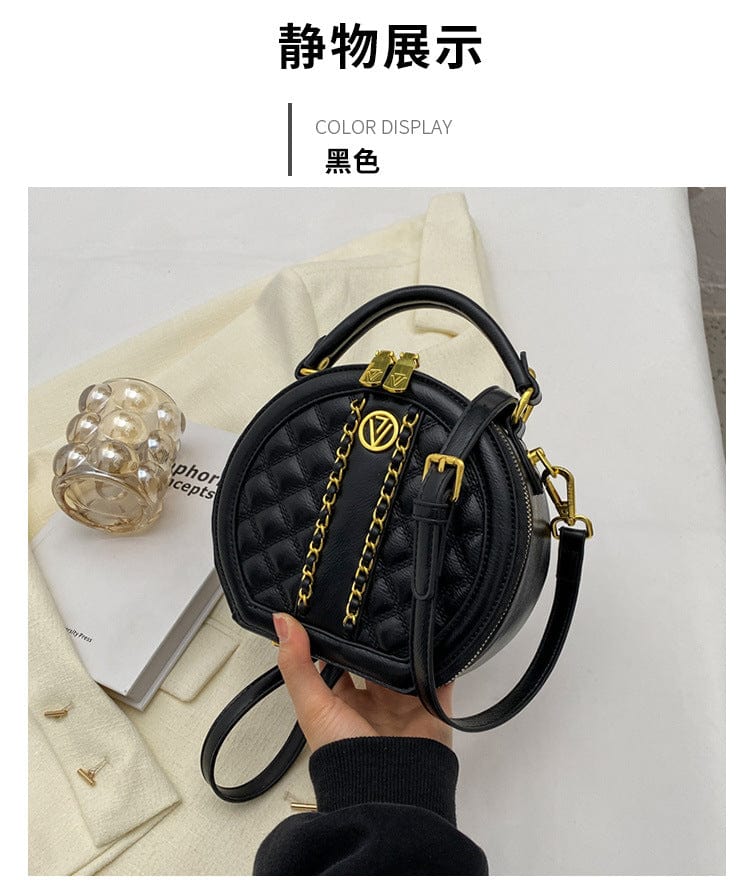 black 2022 New design round bag leisure women hand bags quilted leather crossbody single shoulder bag fashion ladies purse handbags