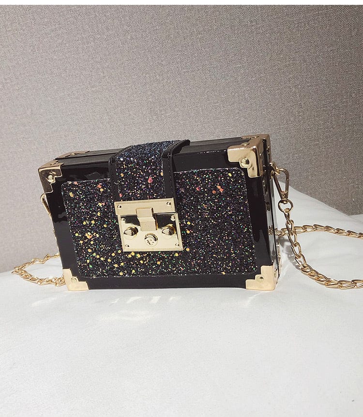 black 2022 Wholesale Luxury Messenger Bags Fashion Purses Lock Sequins Chain Clutch Bags Bling Purse and Handbags Women