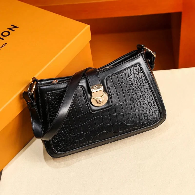 Black 2023 hot sale luxury handbag guangdong pu leather purse designs crocodile mini stylish handbags for women