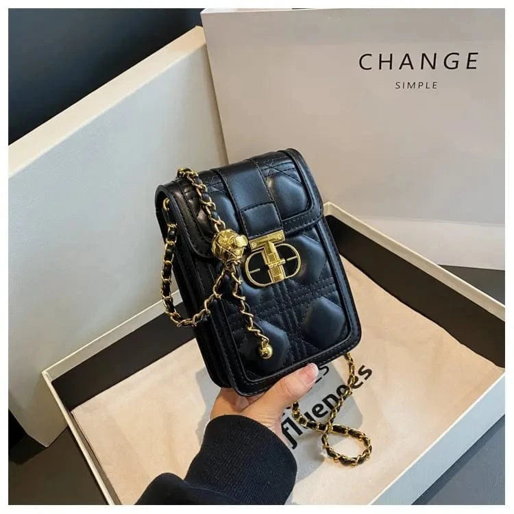 Black 2024 Flap Crossbody Bags Women Mini PU Leather Shoulder Purses and Handbags for Girls Ladies Phone Quilted Puff Designer Bag