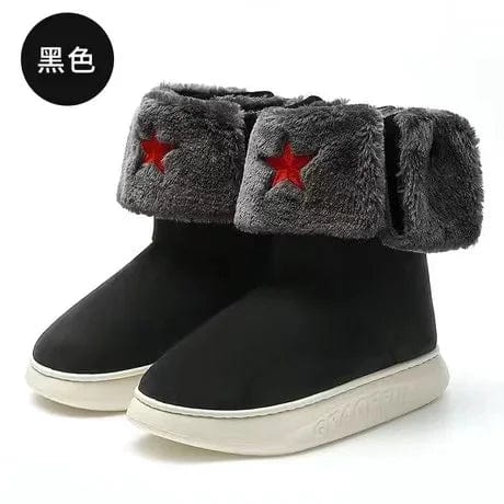 Black / 36 New models wholesale leather boots women high heel Soviet red star snow winter men outdoor fur house shoes hiking brand cheap