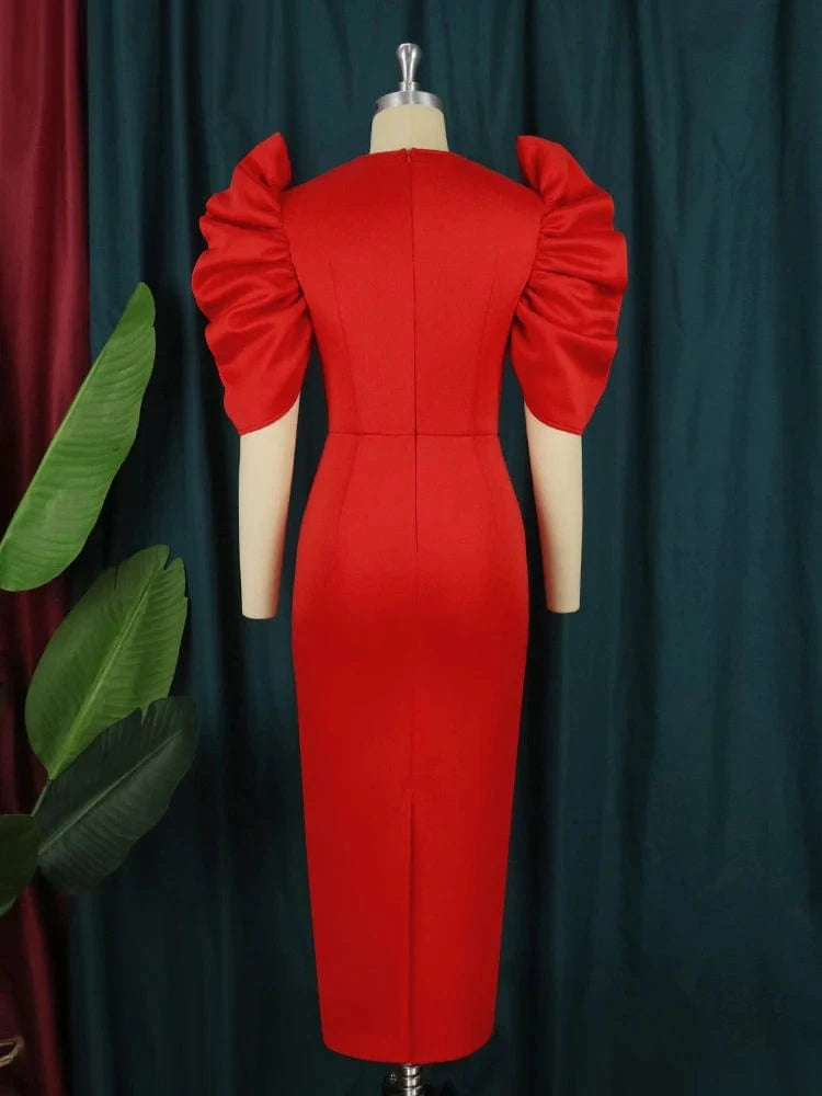 Black 4XL Formal Midi Length Cut Out Women Cocktail Elegant Dresses