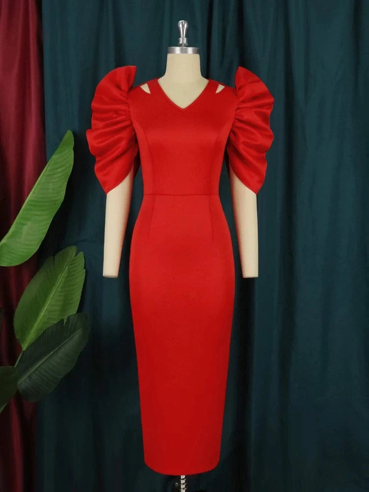 Black 4XL Formal Midi Length Cut Out Women Cocktail Elegant Dresses