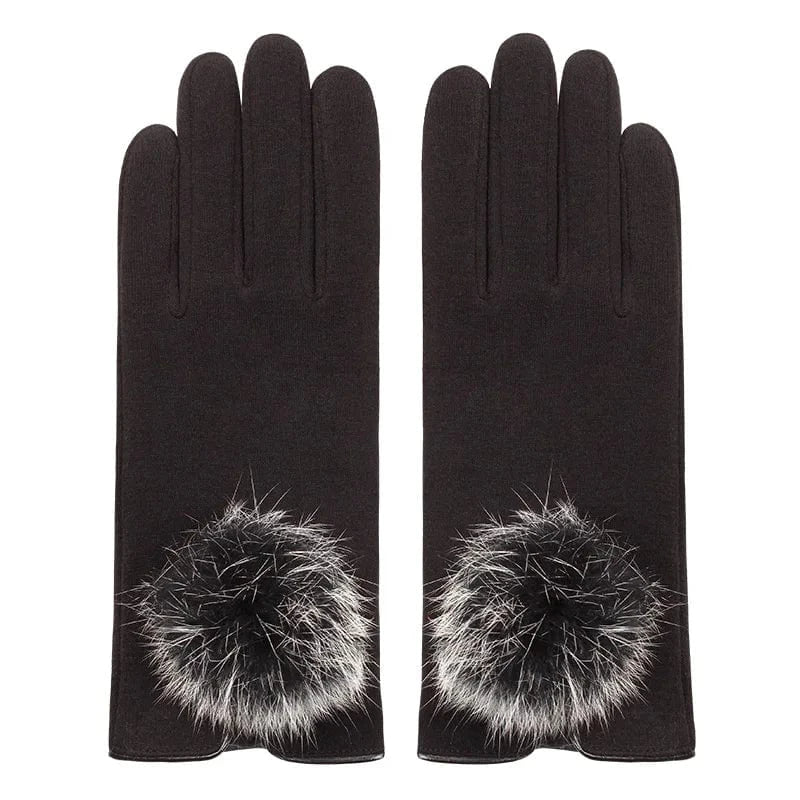 Black Cheap daily life cute red warm touch screen rabbit fur ball riding women winter gloves