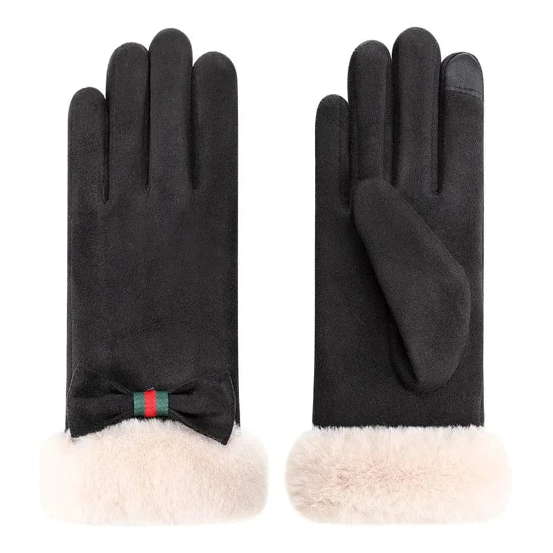 Black Cheap fleece lining touch screen women winter soft elegant outdoor gloves
