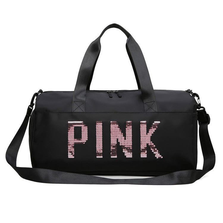 black Cheap price high quality large capacity sequins letters pink sports gym bag custom logo gym bag with shoe compartment