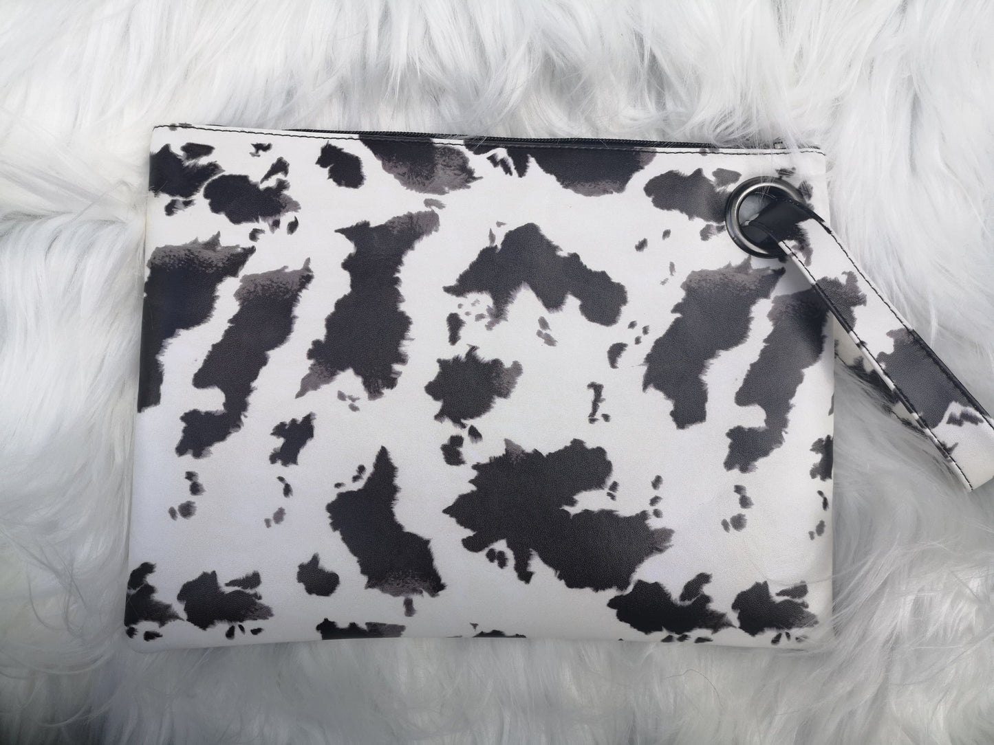 Black Cow Women Leopard with Hair Oversized Clutch Bag Designer Large Capacity Clutch Handbag Lady Wristlet Purse Evening Bag For Girls