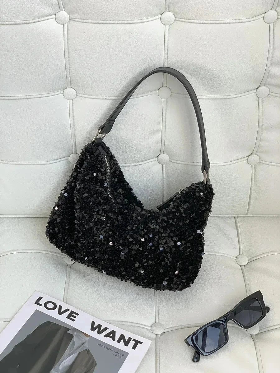 Black Designer Sequin Purses and Handbags Trend Shoulder Bag Hobos Underarm Bags for Women 2024