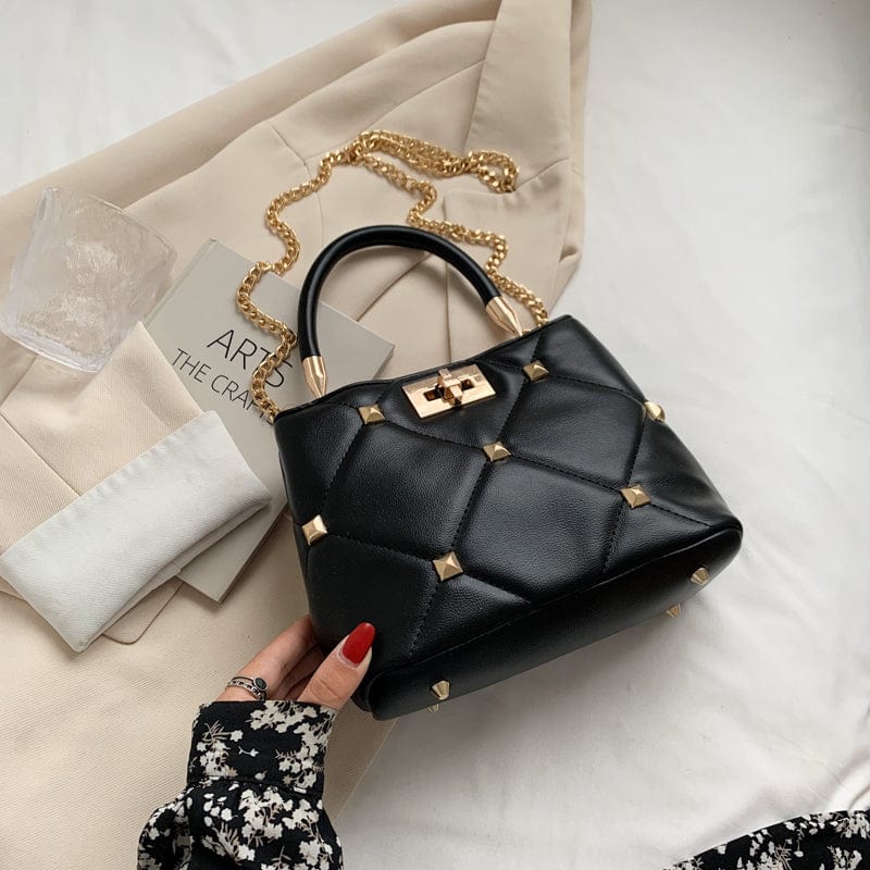 black Elegance Chain Strap Shoulder Bags Stud Rivet Luxury Crossbody Purses for Women 2022 Handbag Trends