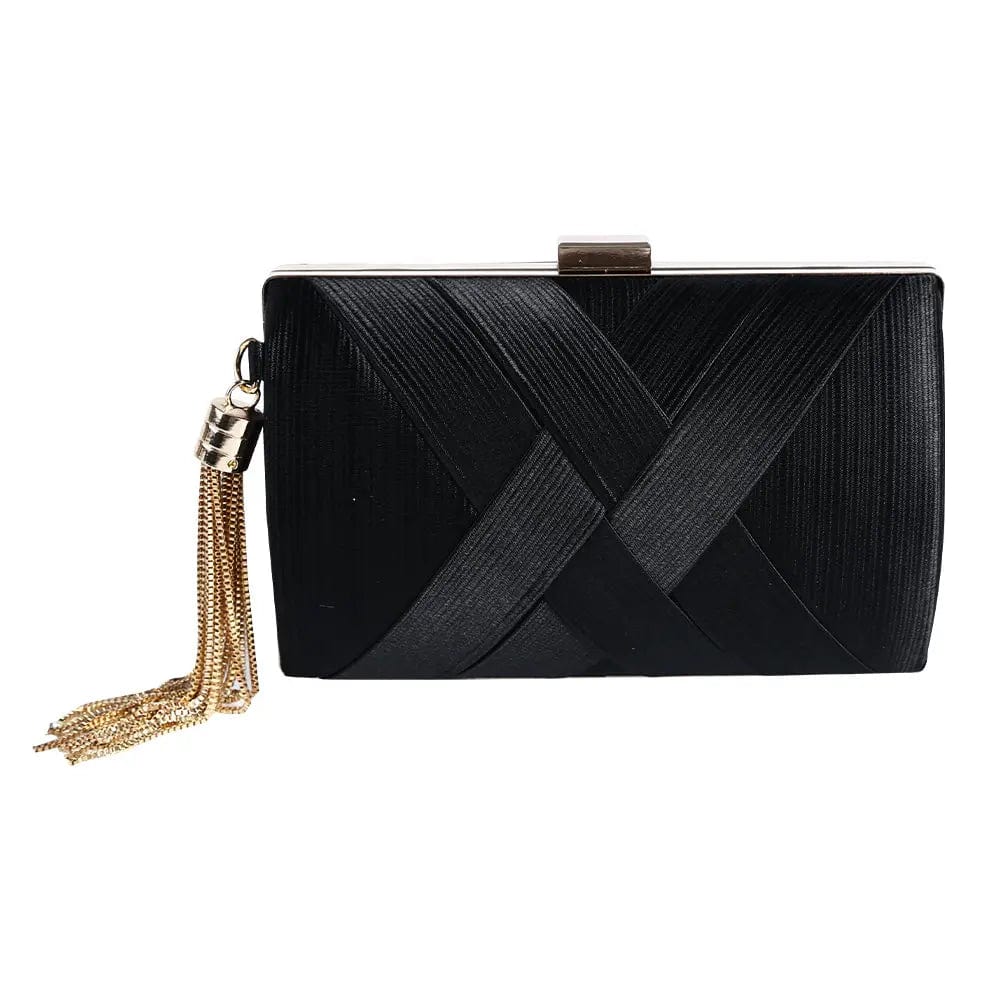 black Factory Direct Good Sell Brand New Handmade Weave Evening Bag Tassel Clutch With Satin For Wedding/banquet/party