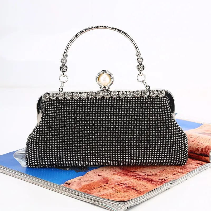 black Factory direct wholesale classic crystal clutches brand new metal handle frame evening bag handbags  party prom banquet wedding