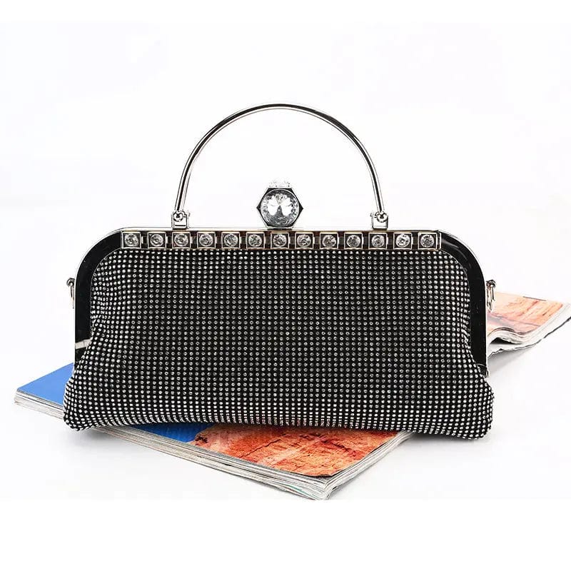 black Factory direct wholesale new style rhinestone clutches diamond evening bag large space handbags metal handle for banquet wedding