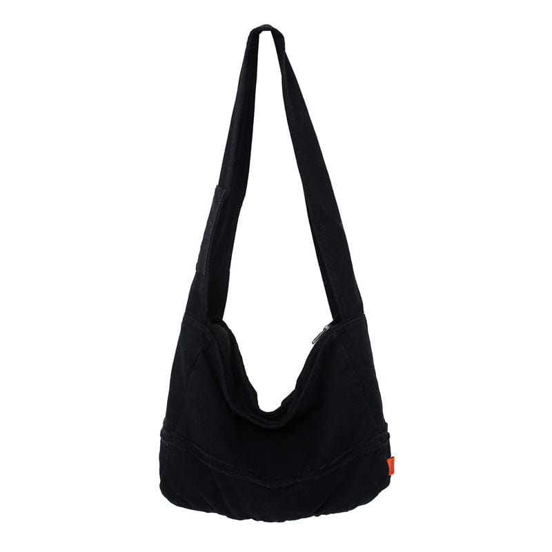 black Fashion Ladies Messenger Bag Large Capacity Shopping Bag Unisex Canvas Student Shoulder Bag Solid Color Handbag Women