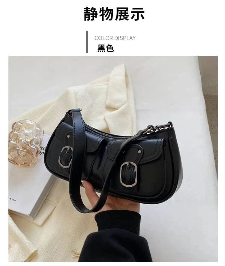 Black Fashion Leather Shoulder Armpit Bag for Women 2024 Tend Female Simple Small Pocket Design Underarm Handbags and Purses