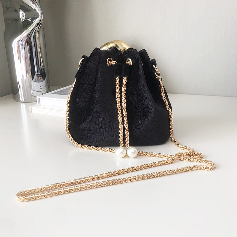 Black Fashion Mini Bags Women Handbags Ladies Bucket Velvet Bags Women's Messenger Bucket Bag Velvet Shoulder Purse For Girls