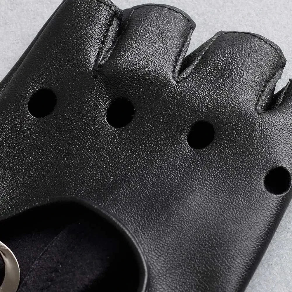 Black Fashion rivet design sexy girls half finger women motorcycle gloves leather