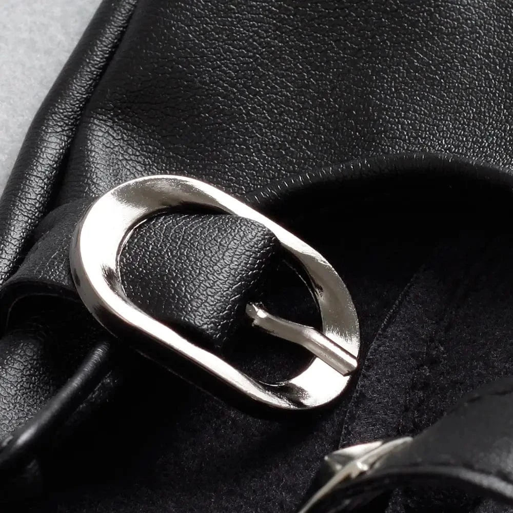 Black Fashion rivet design sexy girls half finger women motorcycle gloves leather