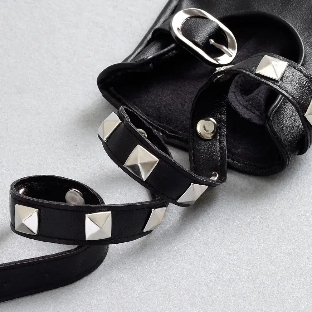 Black Fashion rivet design sexy girls half finger women motorcycle gloves leather