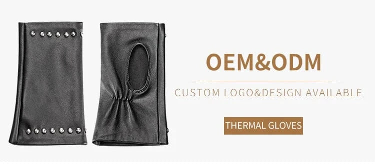 Black Fashion rivet outdoor half finger leather gloves sexy ladies sheepskin mittens