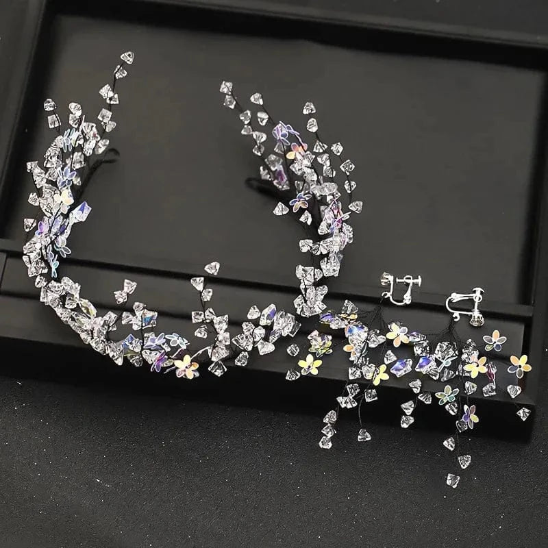 Black Fashion Wedding Hot Crystal Hair Band Earrings Set Hand-knitted Bridal Tiara Wedding Dress Accessories Jewelry Set