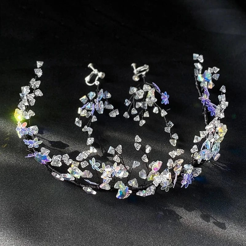 Black Fashion Wedding Hot Crystal Hair Band Earrings Set Hand-knitted Bridal Tiara Wedding Dress Accessories Jewelry Set